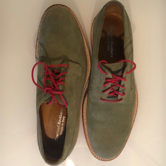 Rowland Brothers Other - Sage green suede shoes. Bright orange soles.